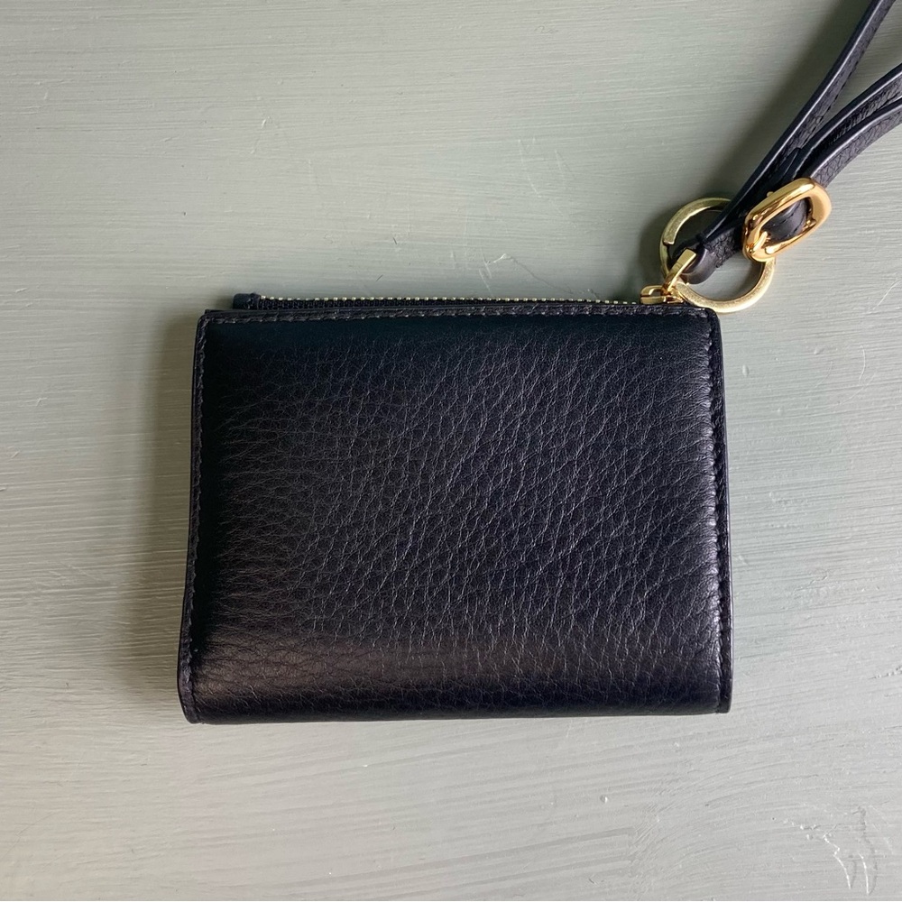 Madewell Black Leather Wristlet Wallet with Gold Hardware